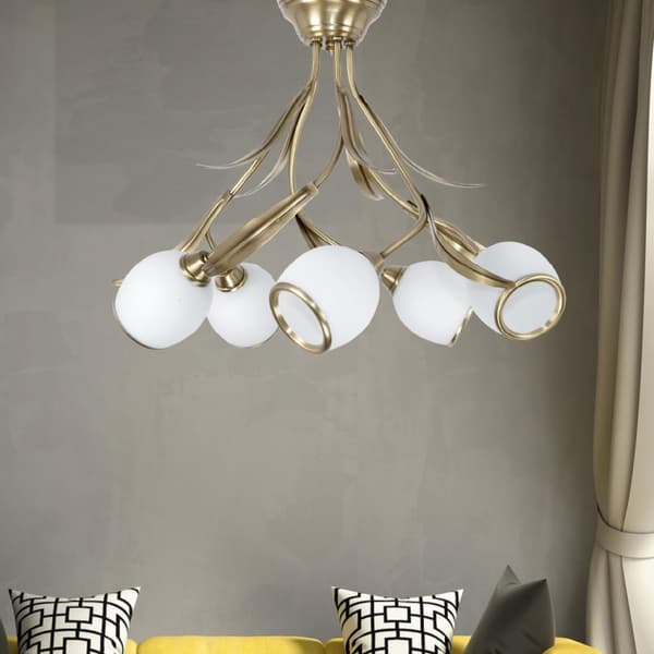 Loftlampe med patina glasskærm, hvid ramme, MARKOS WHITE 150B