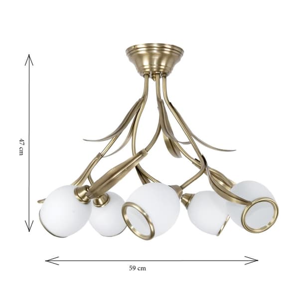 Loftlampe med patina glasskærm, hvid ramme, MARKOS WHITE 150B