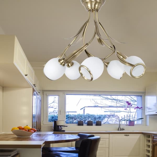Loftlampe med patina glasskærm, hvid ramme, MARKOS WHITE 150B