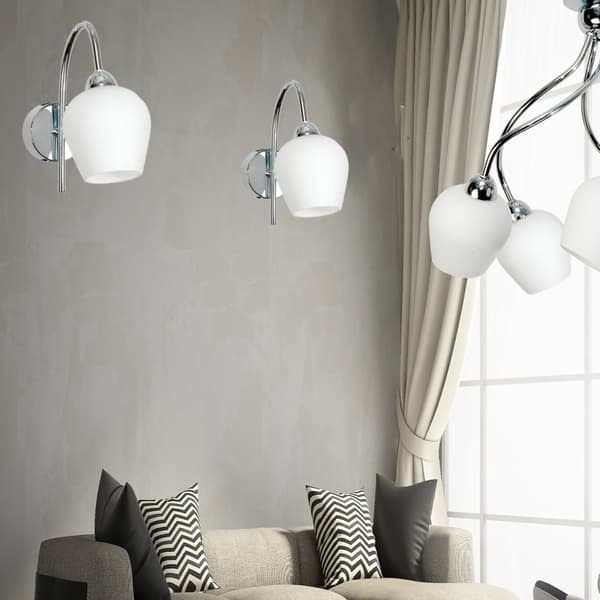 Krom vägglampa, vit skärm, GLEN 7-293