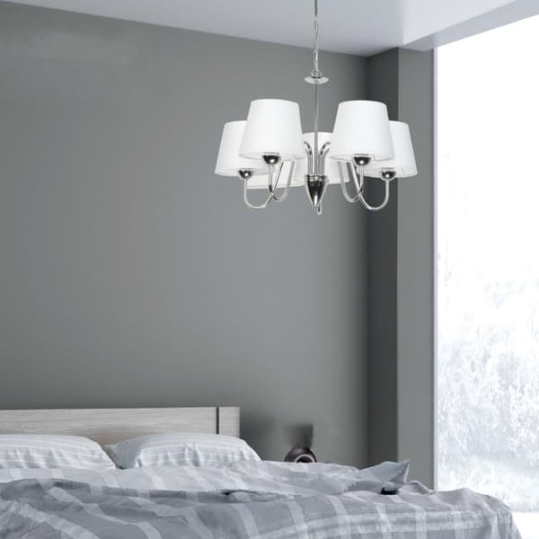 Krom pendellampa, ljuskrona, vit lampskärm, DAGMA 14-730