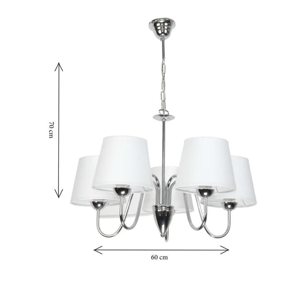 Krom pendellampa, ljuskrona, vit lampskärm, DAGMA 14-730