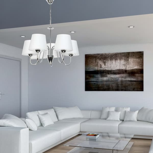 Krom pendellampa, ljuskrona, vit lampskärm, DAGMA 14-730