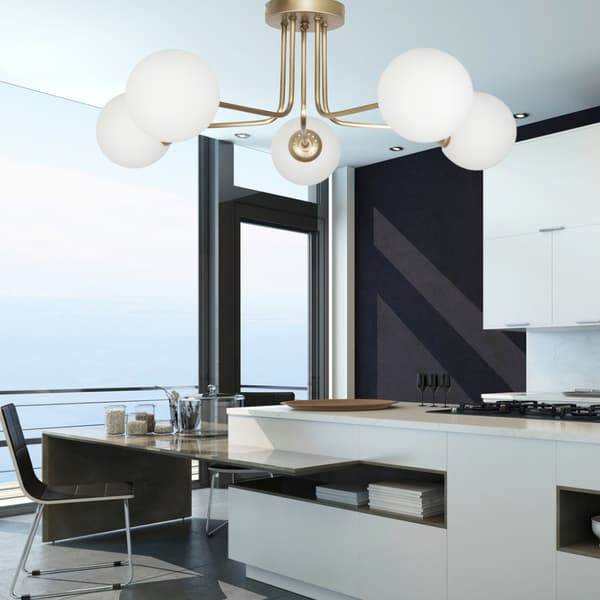 Loftlampe, guldskærm, glaskugler, COMO GOLD 14-810
