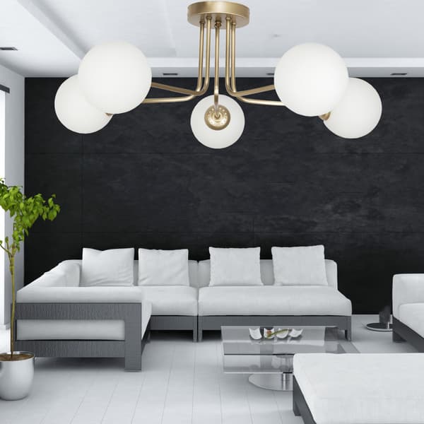 Loftlampe, guldskærm, glaskugler, COMO GOLD 14-810