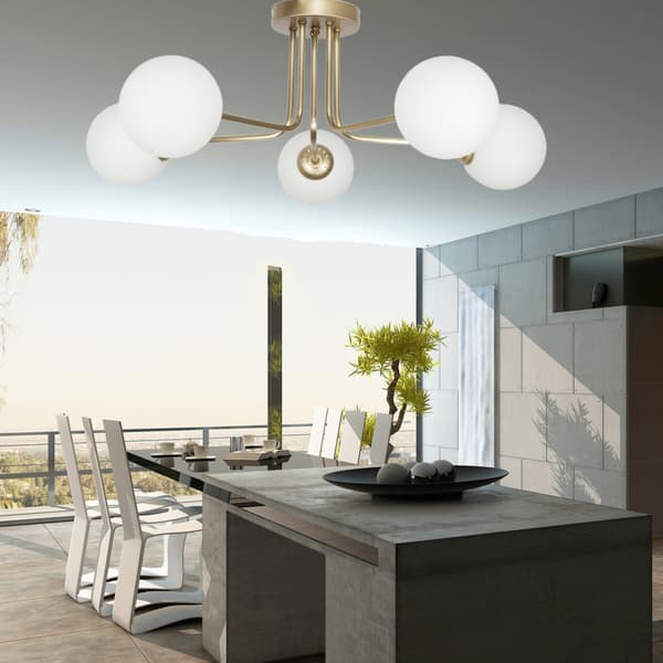 Loftlampe, guldskærm, glaskugler, COMO GOLD 14-810