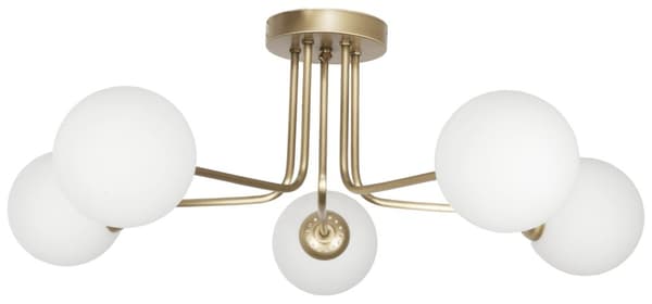 Loftlampe, guldskærm, glaskugler, COMO GOLD 14-810