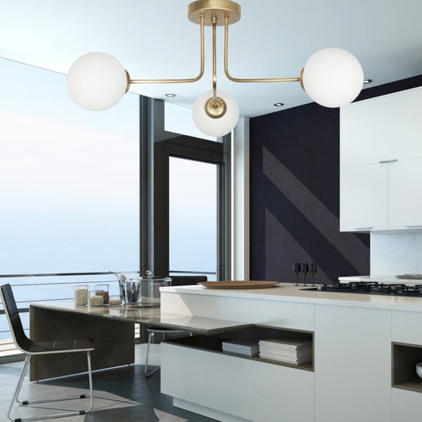 Loftlampe, guldskærm, glaskugler, COMO GOLD 14-812