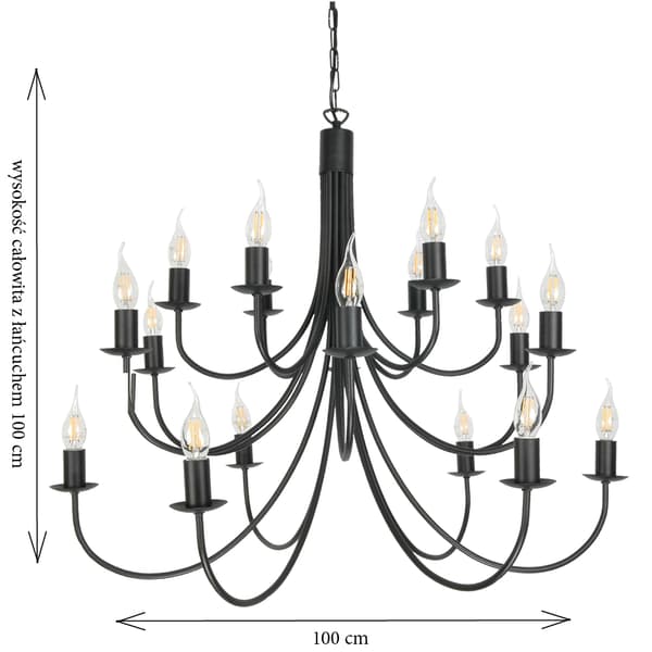 Traditionell taklampa med hängande ljuskrona svart LUMEN NEGRO 14-880/18