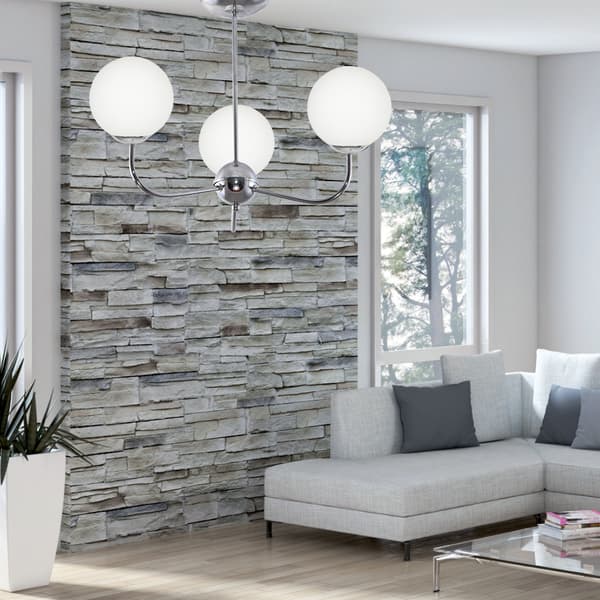 Loftlampe med hængende lysekrone, forkromet glasskærm, kugle, hvid, Patrik 13-592