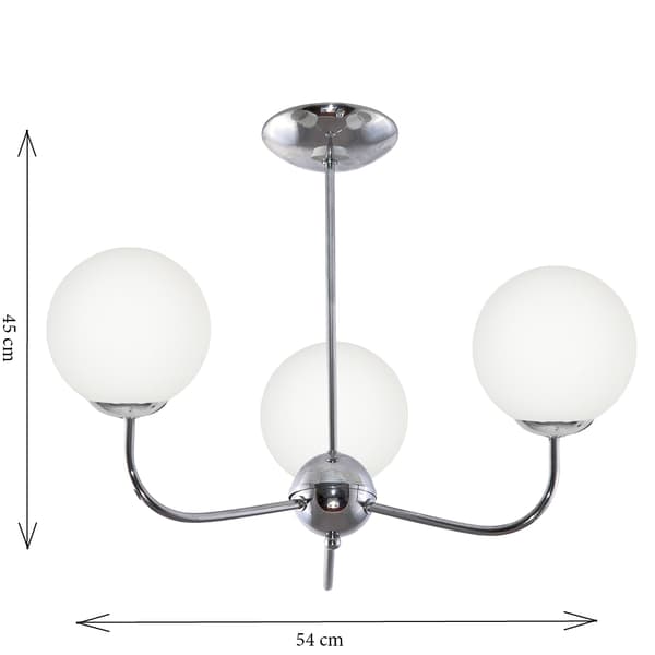 Loftlampe med hængende lysekrone, forkromet glasskærm, kugle, hvid, Patrik 13-592