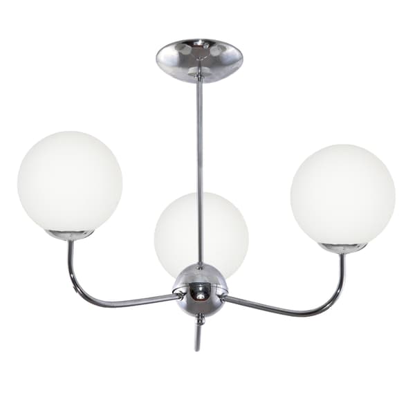 Loftlampe med hængende lysekrone, forkromet glasskærm, kugle, hvid, Patrik 13-592