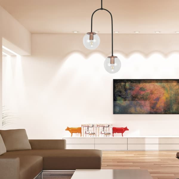 Sort hængende loftslampe med glaskugleskærm ASTOR 13-877