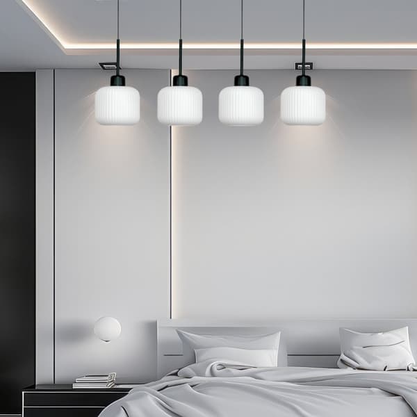 SORT HÆNGENDE LOFTSLAMPE MED HVID GLASSKÆRM BEKA BIANCO 14-961