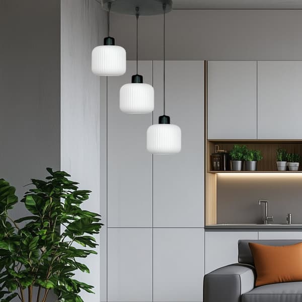 SVART HÄNGANDE TAKLAMPA VIT GLASSKÄRM BEKA BIANCO 14-962