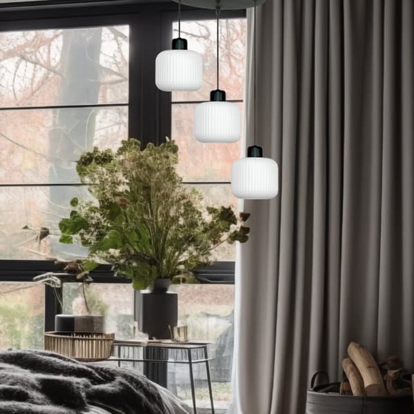 SVART HÄNGANDE TAKLAMPA VIT GLASSKÄRM BEKA BIANCO 14-962
