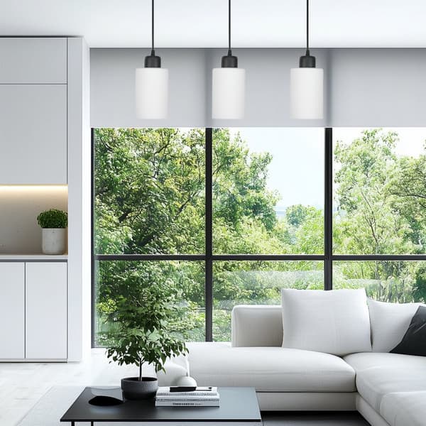 SORT HÆNGENDE LOFTLAMPE MED HVID GLASSKÆRM LOYD BIANCO 15-064