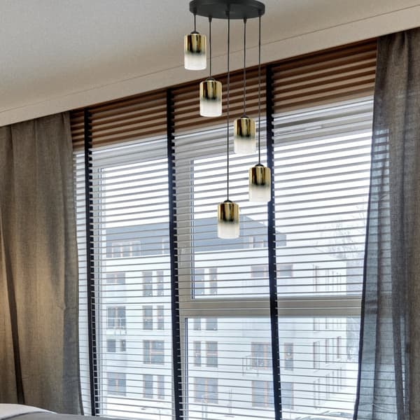 SORT HÆNGENDE LOFTSLAMPE GLASLAMPE GULD TRANSPARENT FIORD 15-530