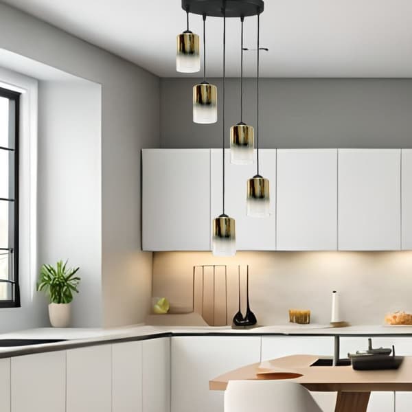 SORT HÆNGENDE LOFTSLAMPE GLASLAMPE GULD TRANSPARENT FIORD 15-530