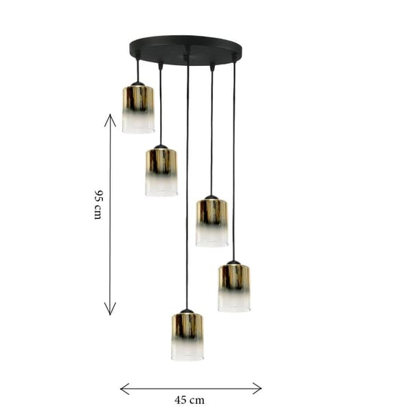 SORT HÆNGENDE LOFTSLAMPE GLASLAMPE GULD TRANSPARENT FIORD 15-530