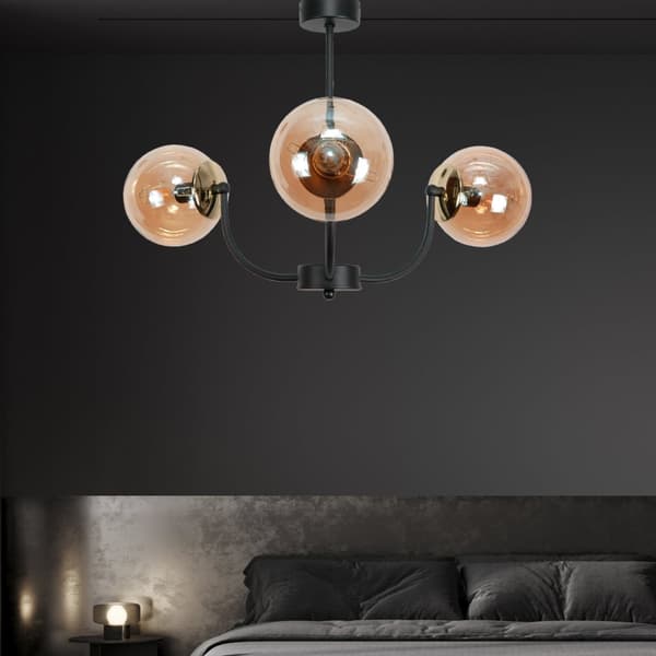 Loftlampe, hængende sort glaslampe, ravgul 15-132 est.