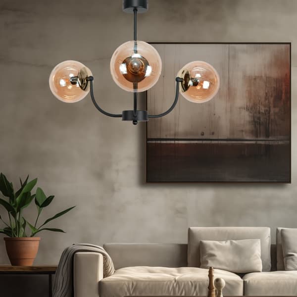 Loftlampe, hængende sort glaslampe, ravgul 15-132 est.