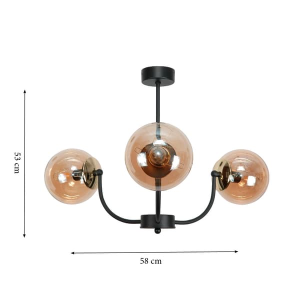 Loftlampe, hængende sort glaslampe, ravgul 15-132 est.