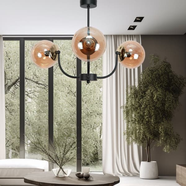 Loftlampe, hængende sort glaslampe, ravgul 15-132 est.