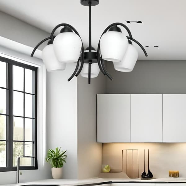 Loftlampe, hængende sort glaslampe, hvid 15-320 DANI