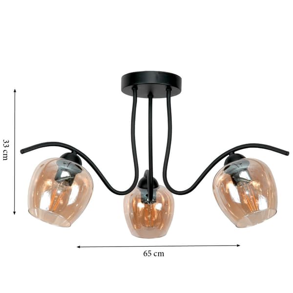 Loftlampe, hængende sort glaslampe, ravgul 15-352 Rufi grå