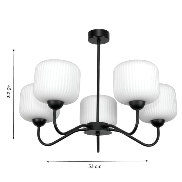 Loftlampe til hængning, sort, klassisk glaslampe, hvid, 15-400 Belinda