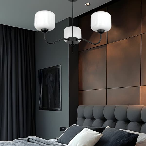 LOFTSLAMPE HÆNGENDE SORT KLASSISK GLASLAMPE HVID 15-402 BELINDA