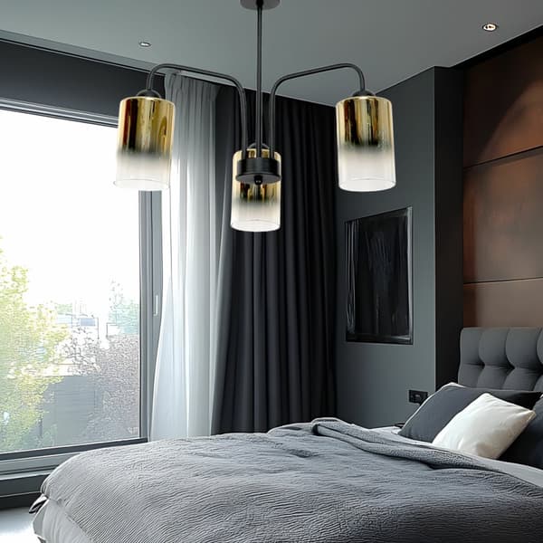 LOFTSLAMPE SORT KLASSISK GLASSKÆRME GULD TRANSPARENT 15-502 MONARE