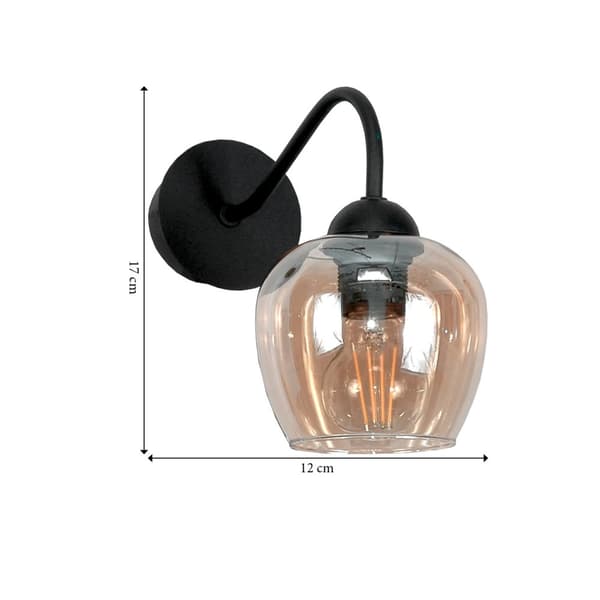 SVART VÄGGLAMPA, BÄRNSTENSGLASKÄRM, 15-223 INDI BÄRNSTENSGLA