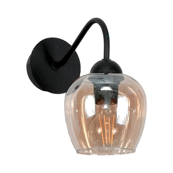 SVART VÄGGLAMPA, BÄRNSTENSGLASKÄRM, 15-223 INDI BÄRNSTENSGLA