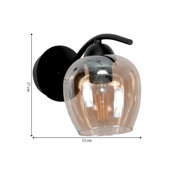SVART VÄGGLAMPA MED GLASSKÄRM GRAFIT 15-353 RUFI AMBER