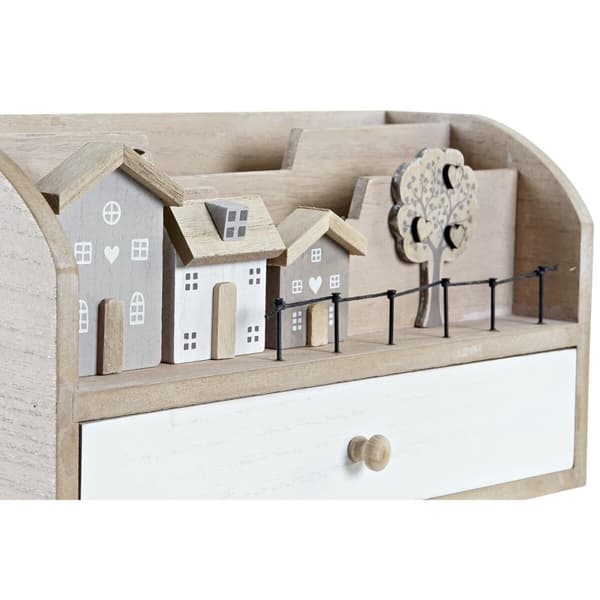 Monikäyttöinen järjestelijä DKD Home Decor Puu MDF 28 x 11,5 x 15 cm Luonnollinen Talot