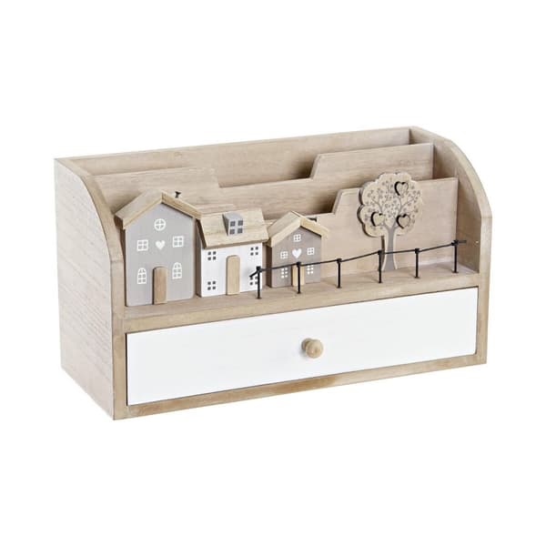 Monikäyttöinen järjestelijä DKD Home Decor Puu MDF 28 x 11,5 x 15 cm Luonnollinen Talot