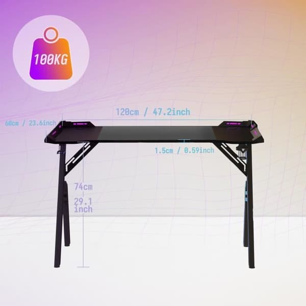 XMTECH Spelbord - Justerbart ergonomiskt skrivbord - LED-belysning - Kolfiber - Svart