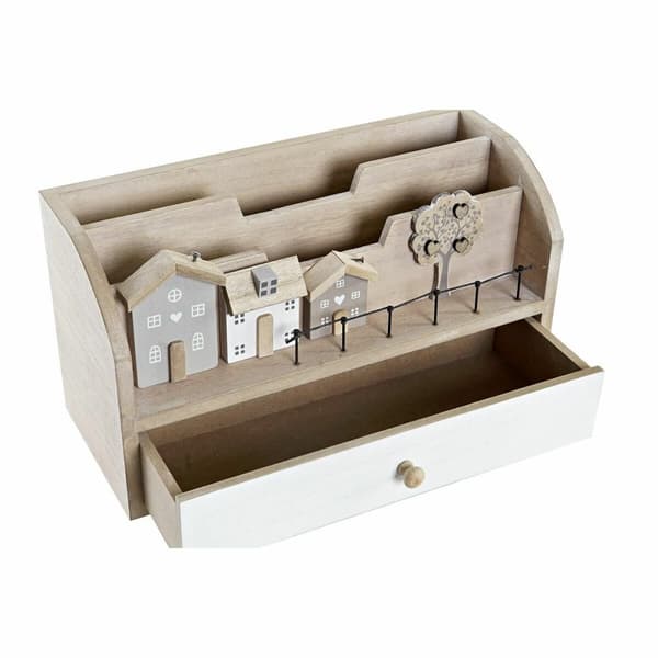 Monikäyttöinen järjestelijä DKD Home Decor Puu MDF 28 x 11,5 x 15 cm Luonnollinen Talot