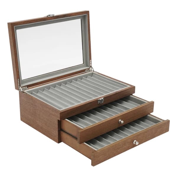 Fjäderpenna Utställningsskåp, 3-Tier Organisatör, 34 Fack Kapacitet,31x20x12,5 cm, Valnötsträ