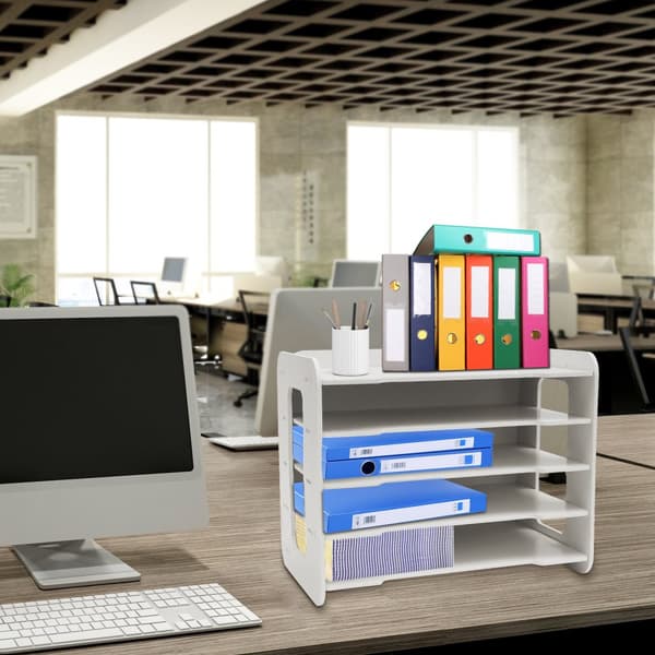 5-vånings dokumentfackorganisatör, hållbar PVC-panel, platsbesparande design, enkel montering