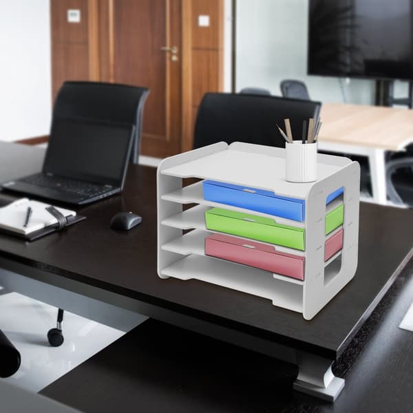5-vånings dokumentfackorganisatör, hållbar PVC-panel, platsbesparande design, enkel montering