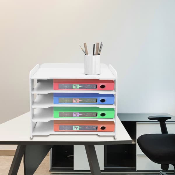 5-vånings dokumentfackorganisatör, hållbar PVC-panel, platsbesparande design, enkel montering
