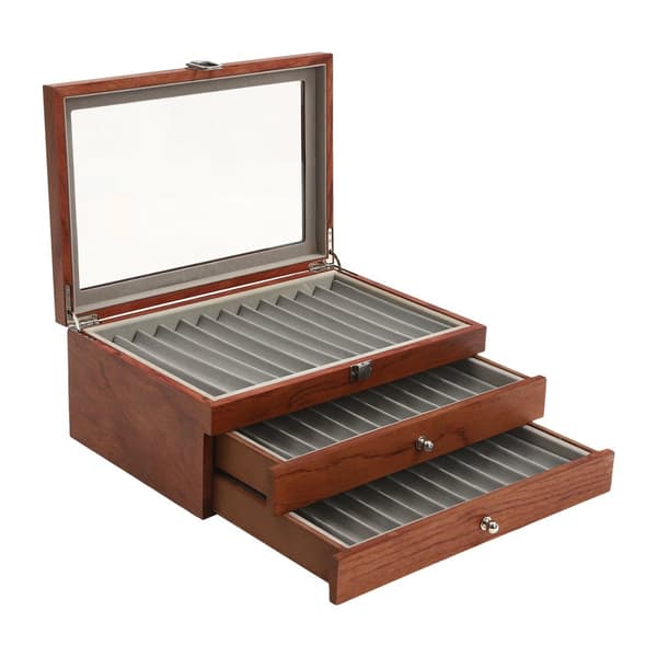 Fountain Pen Display Case, 3-lags Organizer, 34 Slots Kapacitet,Rosentræ, 31x20x12.5cm