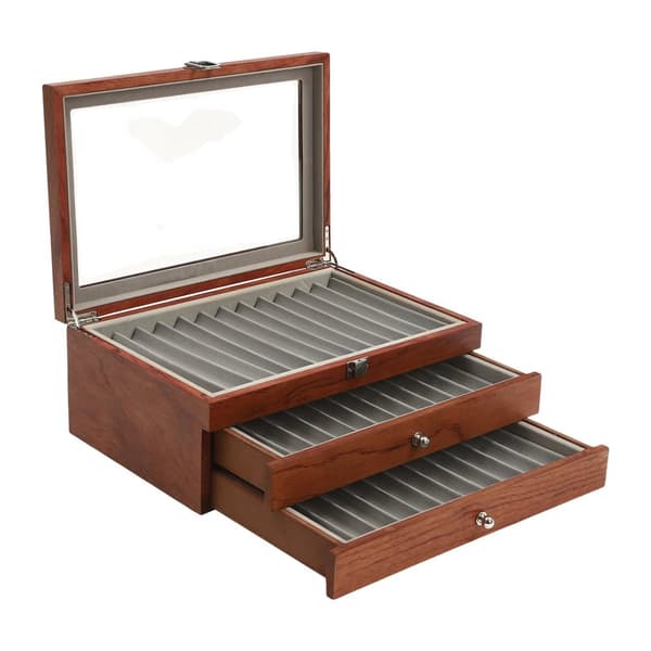 Fountain Pen Display Case, 3-lags Organizer, 34 Slots Kapacitet,Rosentræ, 31x20x12.5cm