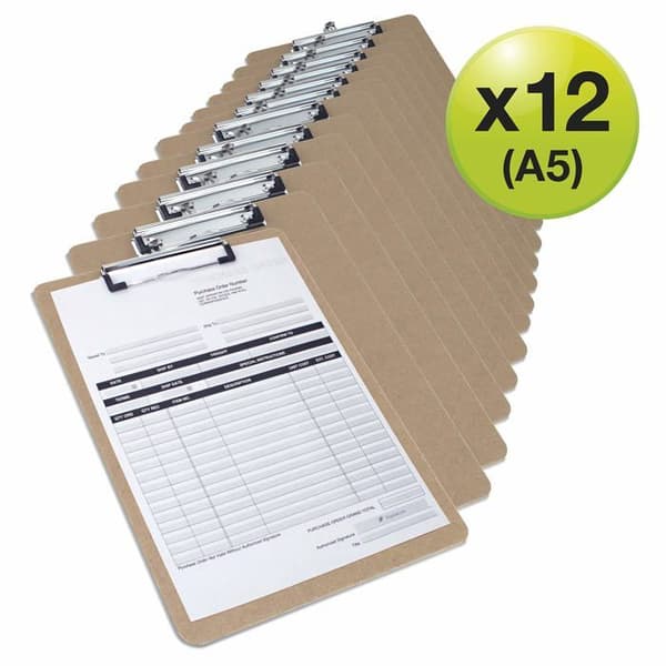 Kopieringshållare - Rapesco urklipp - 1608 - A5 urklipp med lågprofil hårdfiberklämma, paket med 12