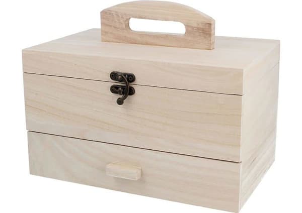 Box - förvaringsväska - transport Innspiro - 201 - Sylåda i trä med låda 25 x 16,5 x 15 cm.