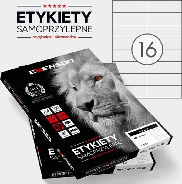 Set med skrivbordstillbehör Emerson - eta4105x037w - ETIKETTER 105 X 37,0 MM. 16 ST/A4 UNIVERSAL