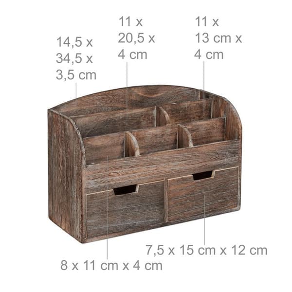 Relaxdays Desk Organizer, Organizer, 6 fack, lådor, tillbehör, HxBxD: 25x36,5x15cm, mörkbrun